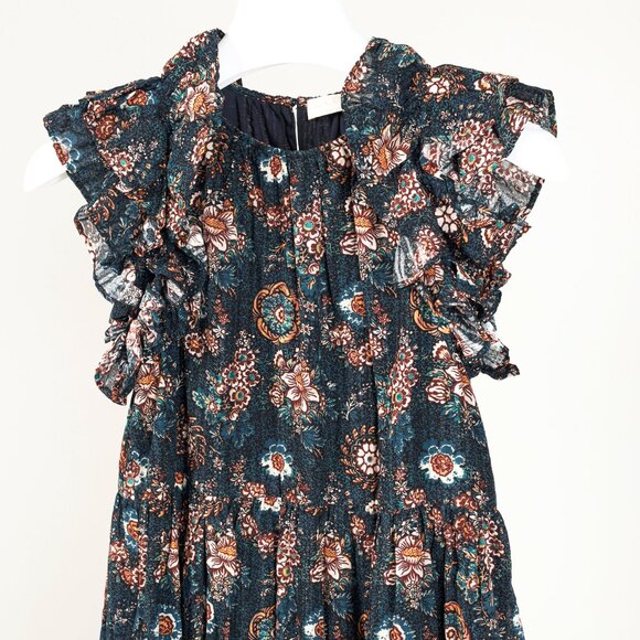 Ulla Johnson Adele Twilight Floral Print Cotton Ruffle Tiered Midi Dress - Picture 4 of 11